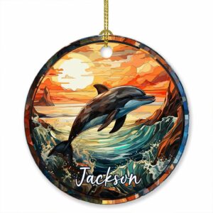 Personalized Christmas 2025 Ornament - Custom Name Sunset Dolphin Gift for Friend, Men, Women, Birthday