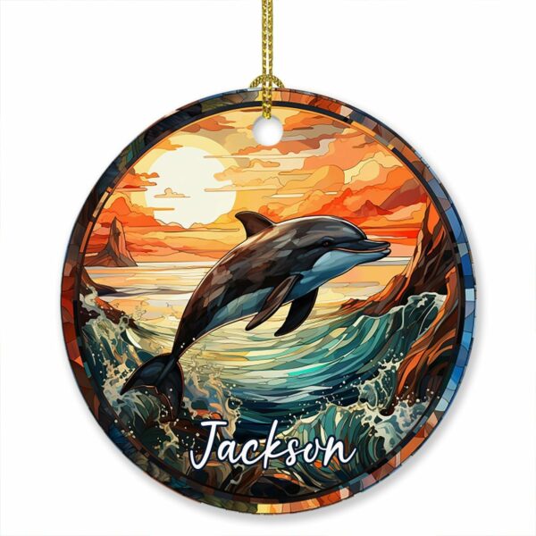 Personalized Christmas 2025 Ornament - Custom Name Sunset Dolphin Gift for Friend, Men, Women, Birthday